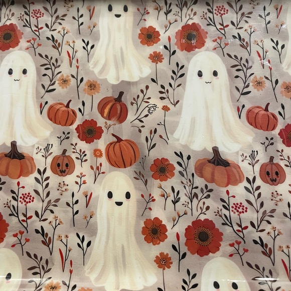 Ghoulish Halloween Ghost & Pumpkin  Mango Wood Serving Tray 18” x 8” Viral Tray - Picture 2 of 3
